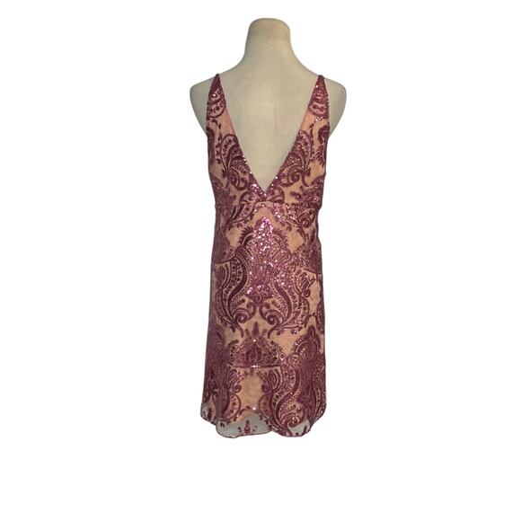 Free People Pink Sequin Dress Party Mini Spaghetti Strap Shift Size 14 - Picture 2 of 15
